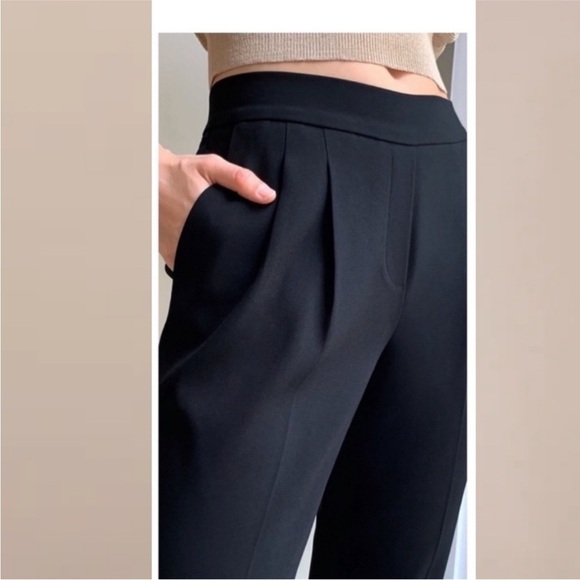 Aritzia Babaton Black Crepe Pleated Cropped Pants Size 8 B2 - Picture 2 of 6